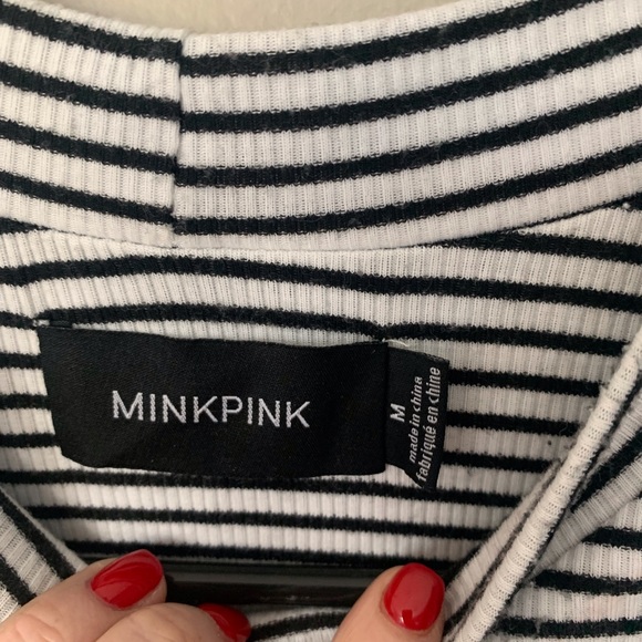 MINKPINK Urban Memories Black White Stripe Cutout Ribbed Bodycon Dress Medium - Picture 6 of 7